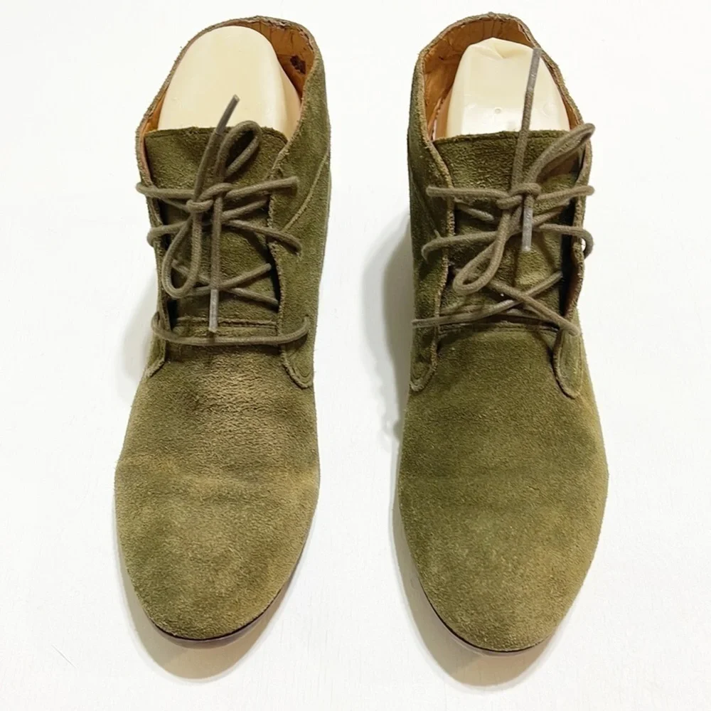 Franco Sarto Woman Green Suede Lace Ankle Boots Size 6.5